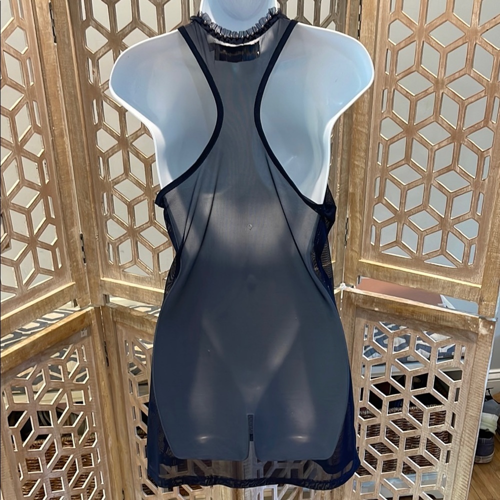 Twelve by Twelve Sheer Navy Blue Beaded Racer Back Tank Top size L - Picture 6 of 9